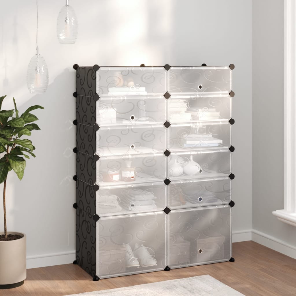 Shoe rack, black, 94x37x125cm, PP