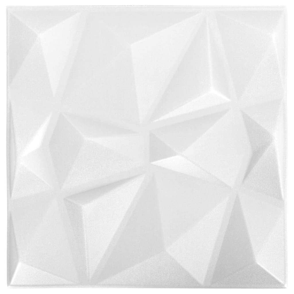 3D sienų plokštės, 48vnt., baltos, 50x50cm, 12m², deimantų