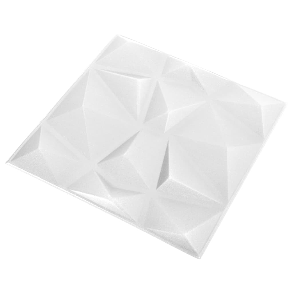 3D sienų plokštės, 48vnt., baltos, 50x50cm, 12m², deimantų