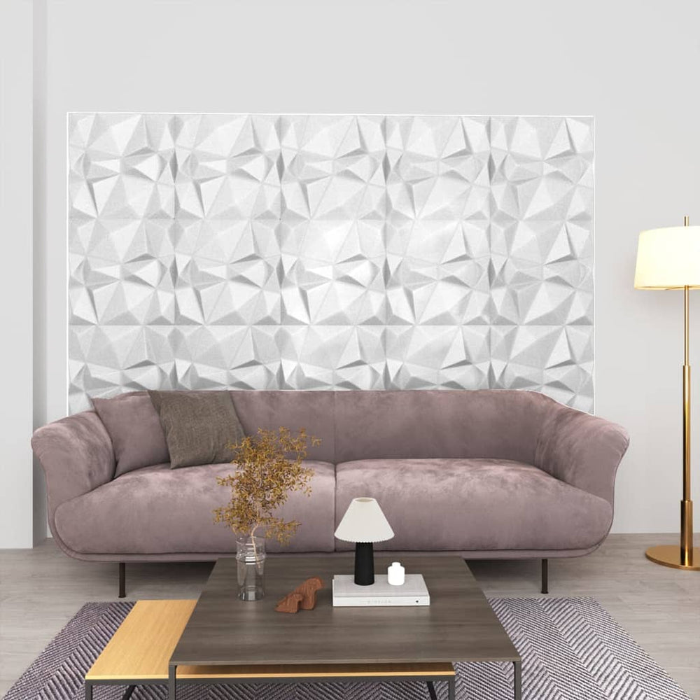 3D sienų plokštės, 48vnt., baltos, 50x50cm, 12m², deimantų