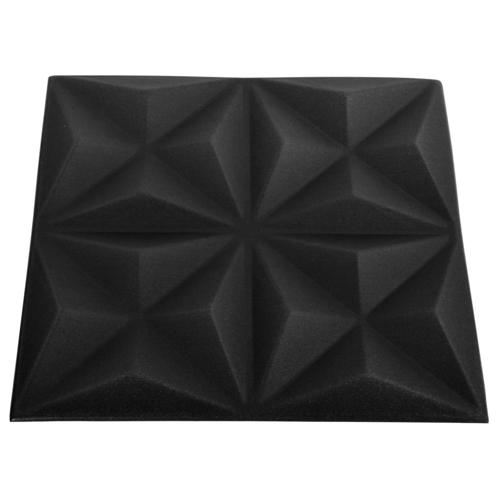 3D sienų plokštės, 12vnt., juodos, 50x50cm, 3m², origami rašto