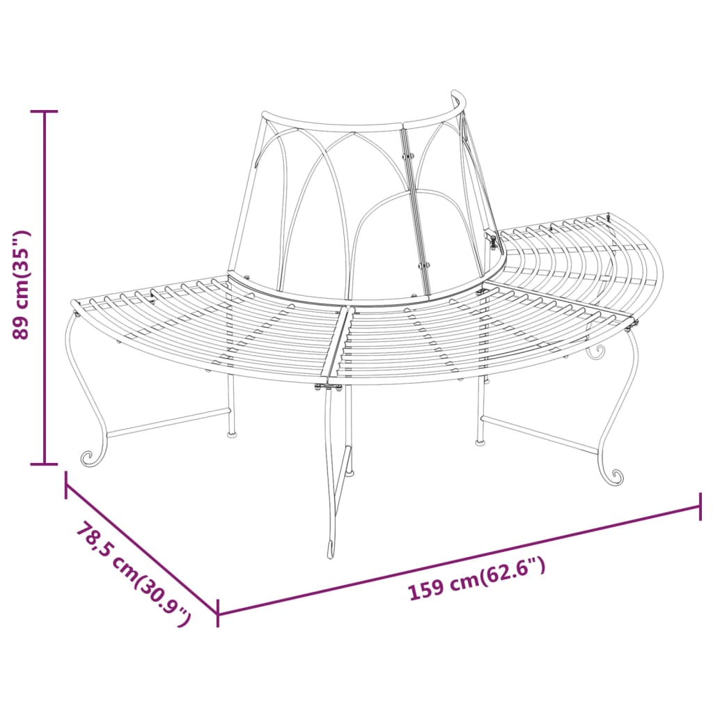 Pusapvaliai suoliukai aplink medį, 2vnt., juodi, 159cm, plienas