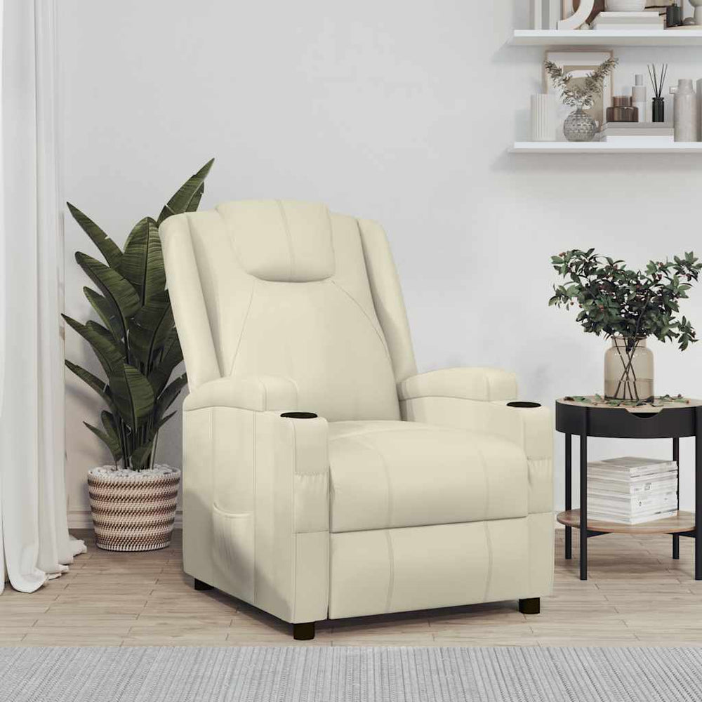 Recliner, cream white, faux leather