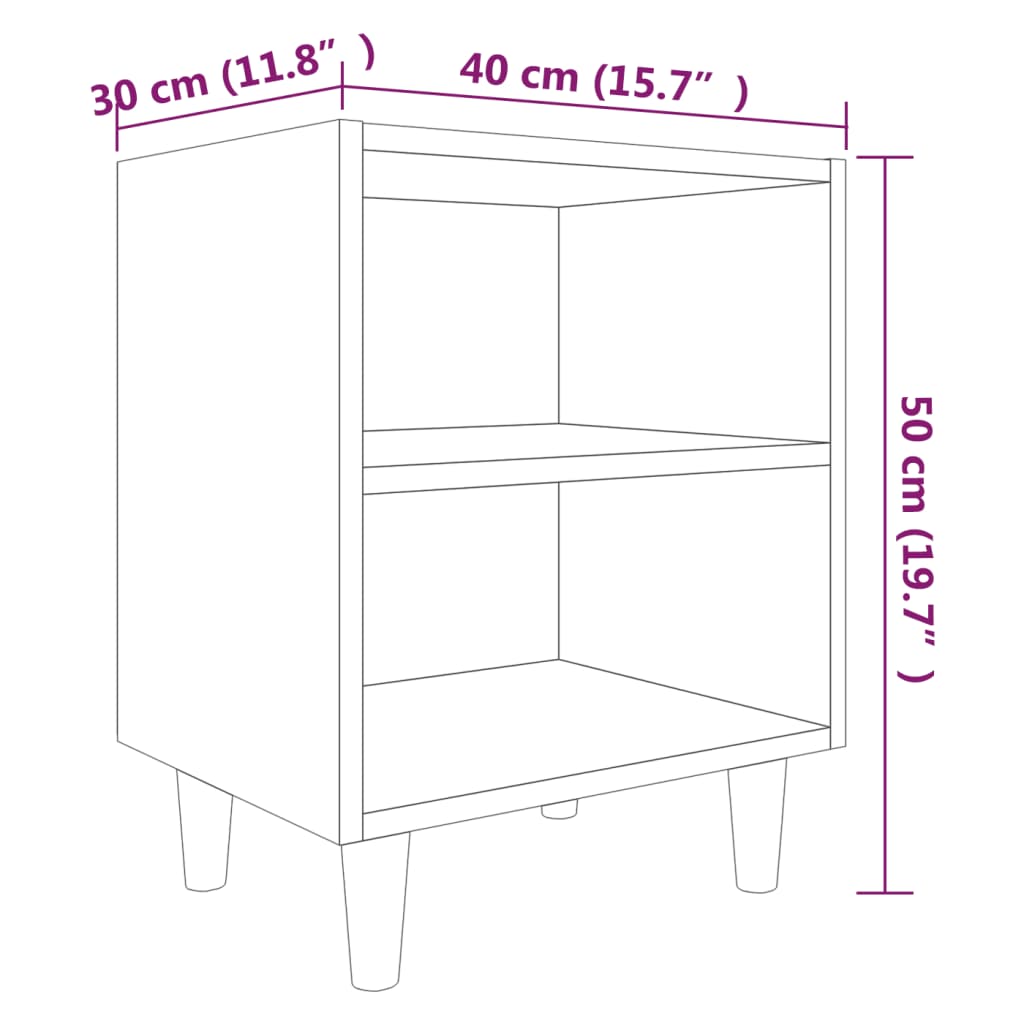Nightstand with wooden legs, oak, 40x30x50cm