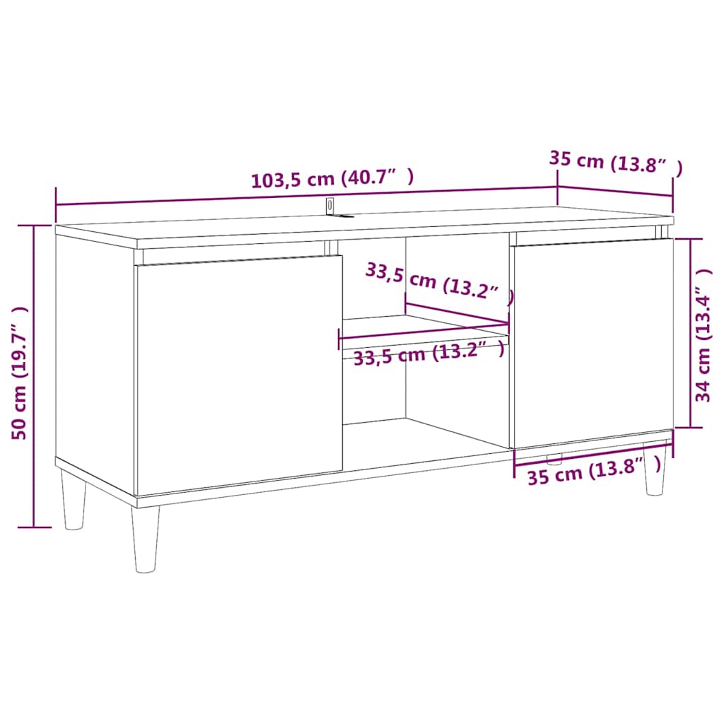 TV spintelė su medinėmis kojelėmis, pilka, 103,5x35x50cm