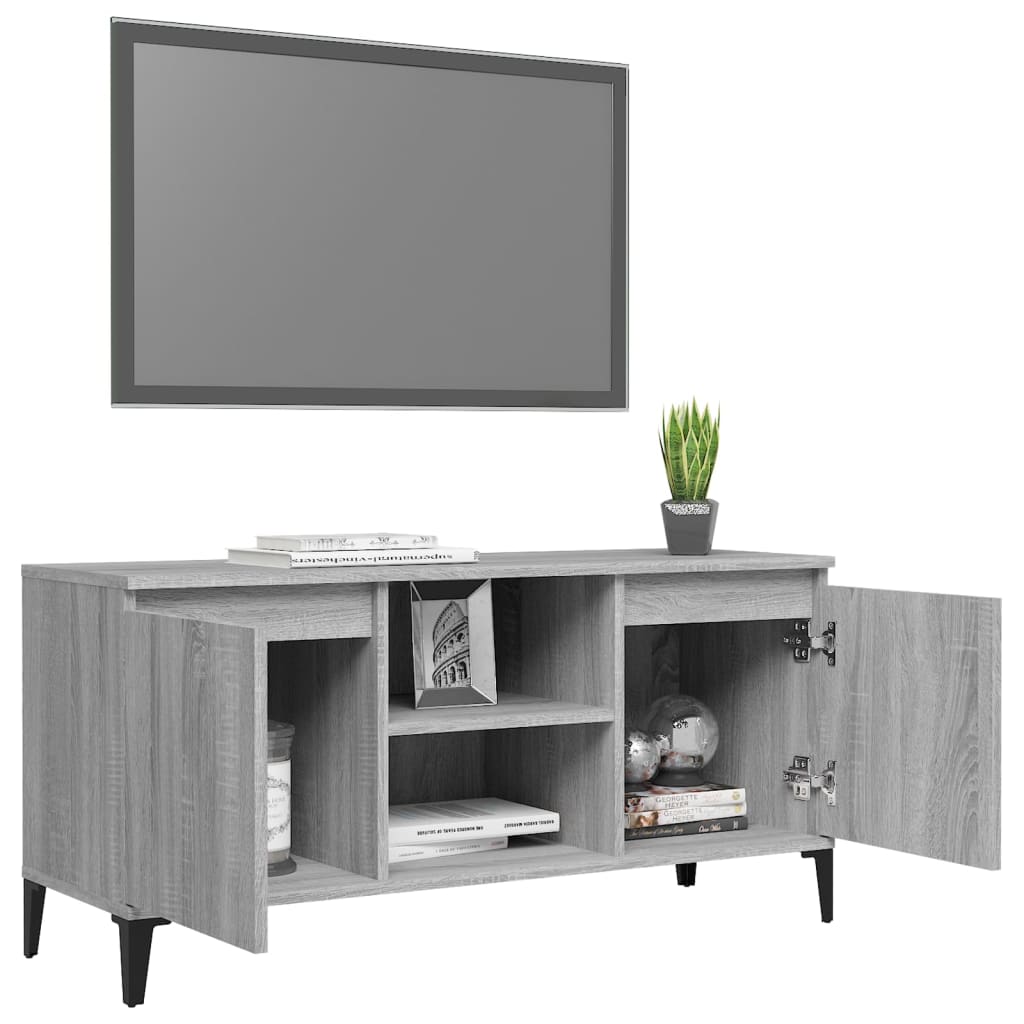 TV spintelė su metalinėmis kojomis, pilka ąžuolo, 103,5x35x50cm