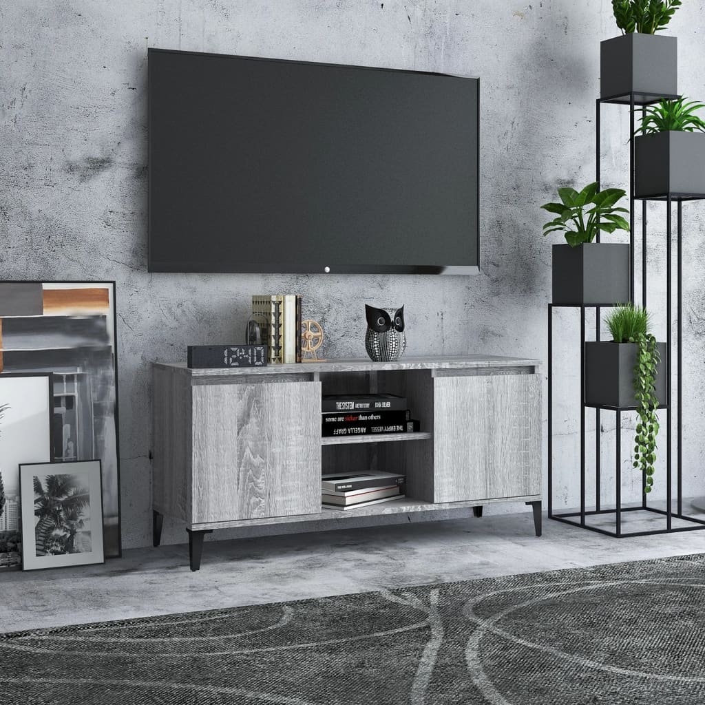 TV spintelė su metalinėmis kojomis, pilka ąžuolo, 103,5x35x50cm