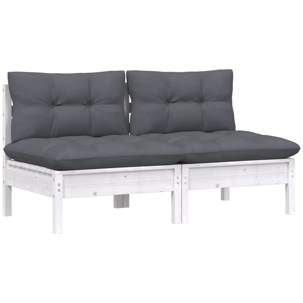 Two-seater garden sofa with anthracite cushions, solid pine