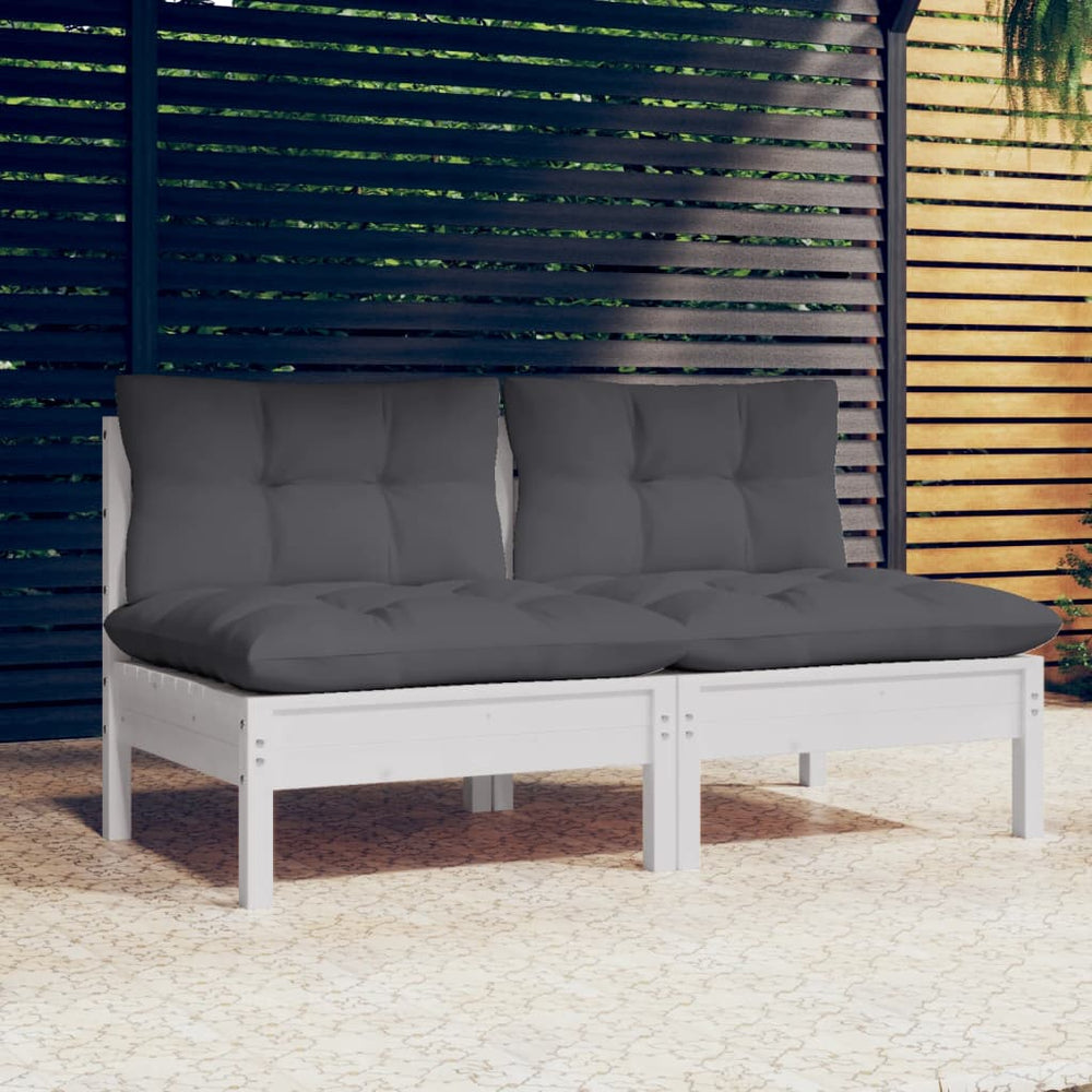 Two-seater garden sofa with anthracite cushions, solid pine