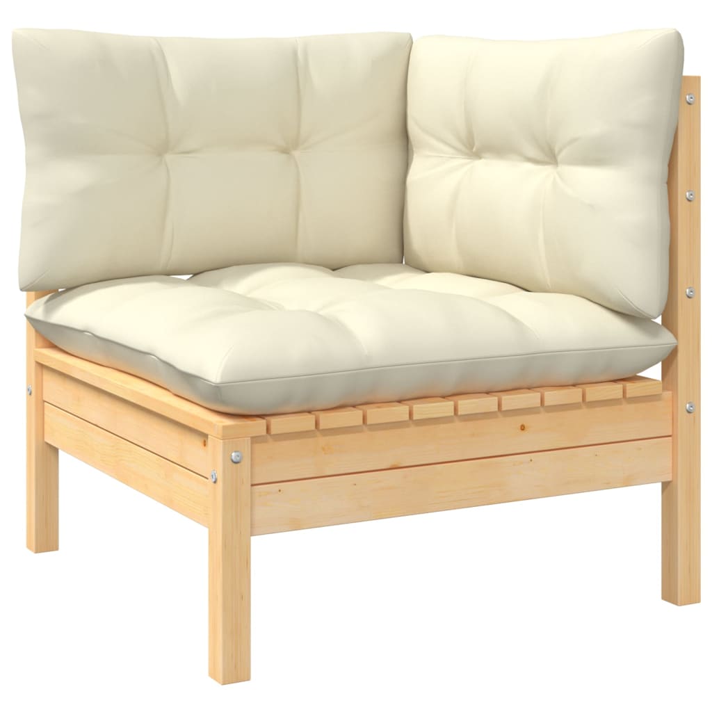 Two-seater garden sofa with cream cushions, solid pine