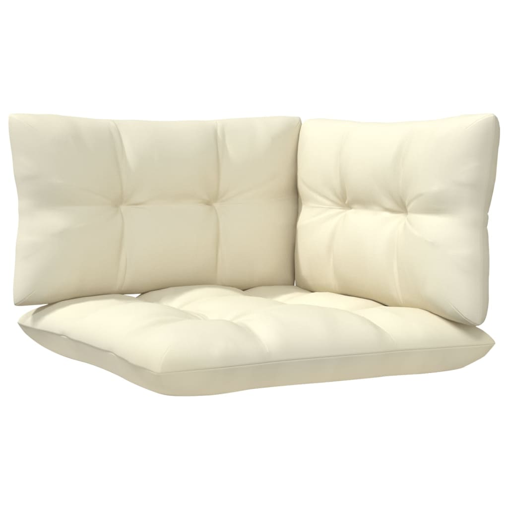 Two-seater garden sofa with cream cushions, solid pine