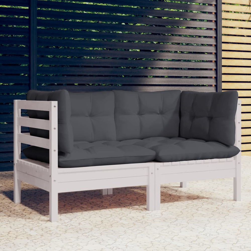 Two-seater garden sofa with anthracite cushions, solid pine