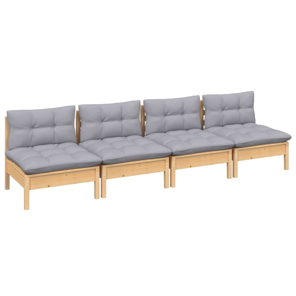 Keturvietė sodo sofa su pilkomis pagalvėlėmis, pušies masyvas