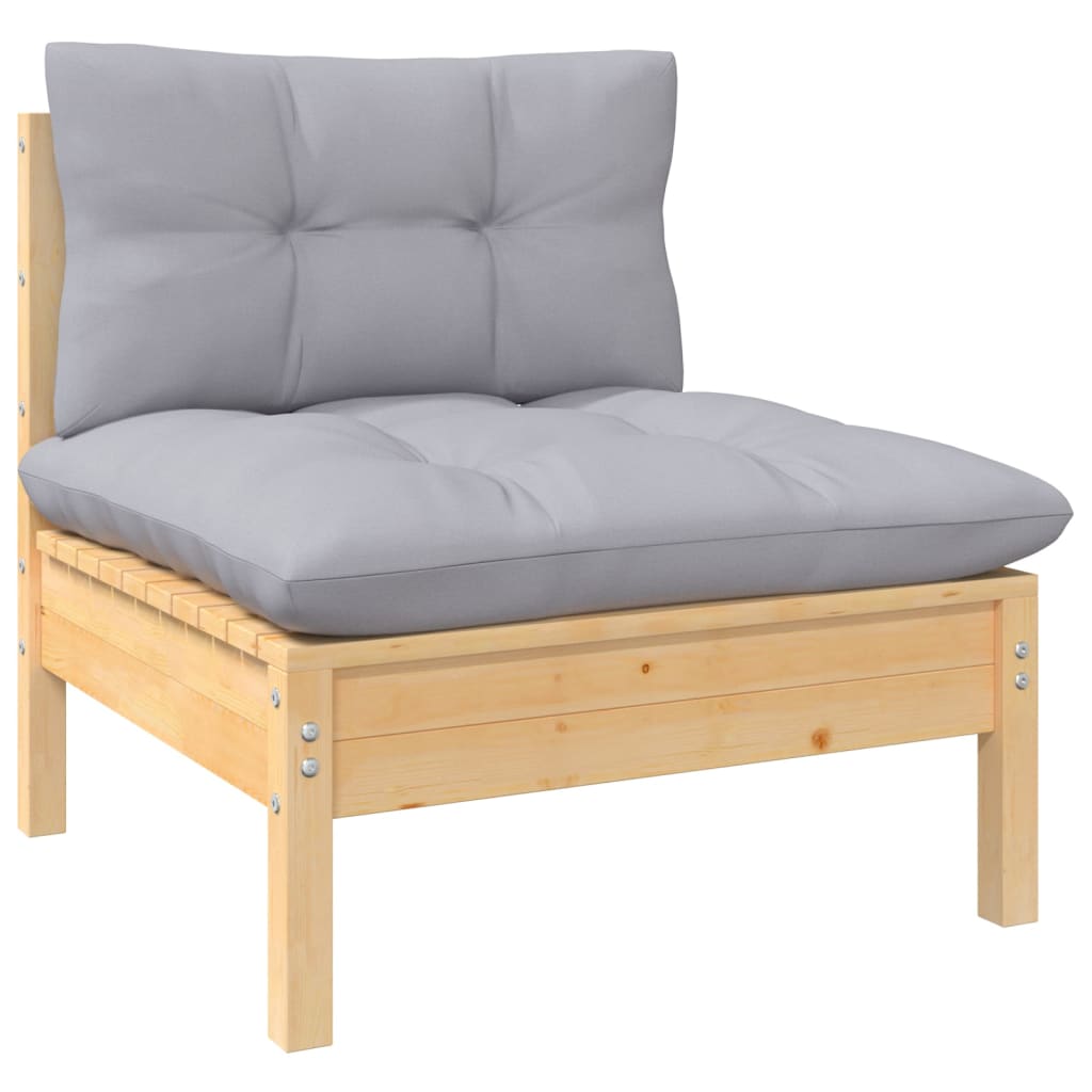Keturvietė sodo sofa su pilkomis pagalvėlėmis, pušies masyvas