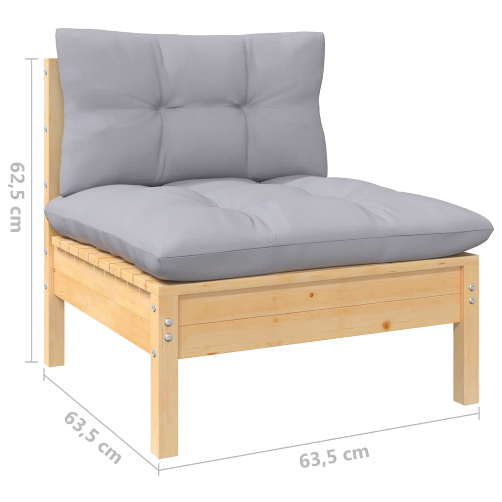 Keturvietė sodo sofa su pilkomis pagalvėlėmis, pušies masyvas