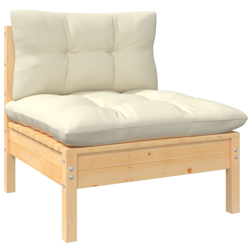 Four-seater garden sofa with cream cushions, solid pine