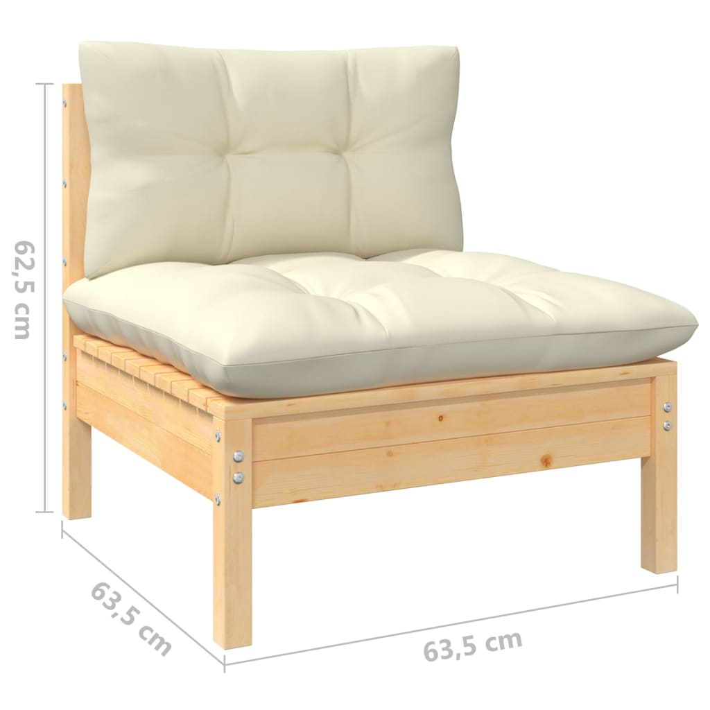 Four-seater garden sofa with cream cushions, solid pine