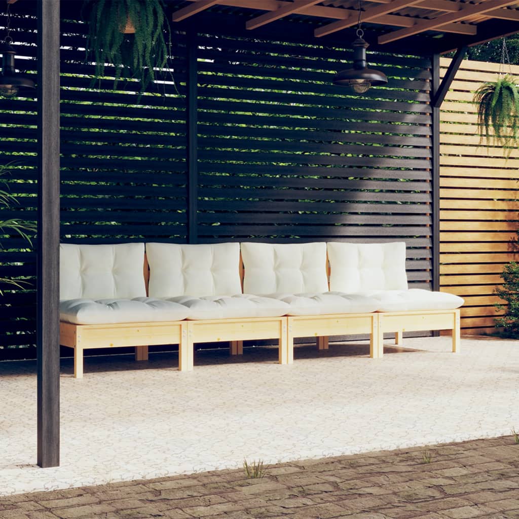 Four-seater garden sofa with cream cushions, solid pine