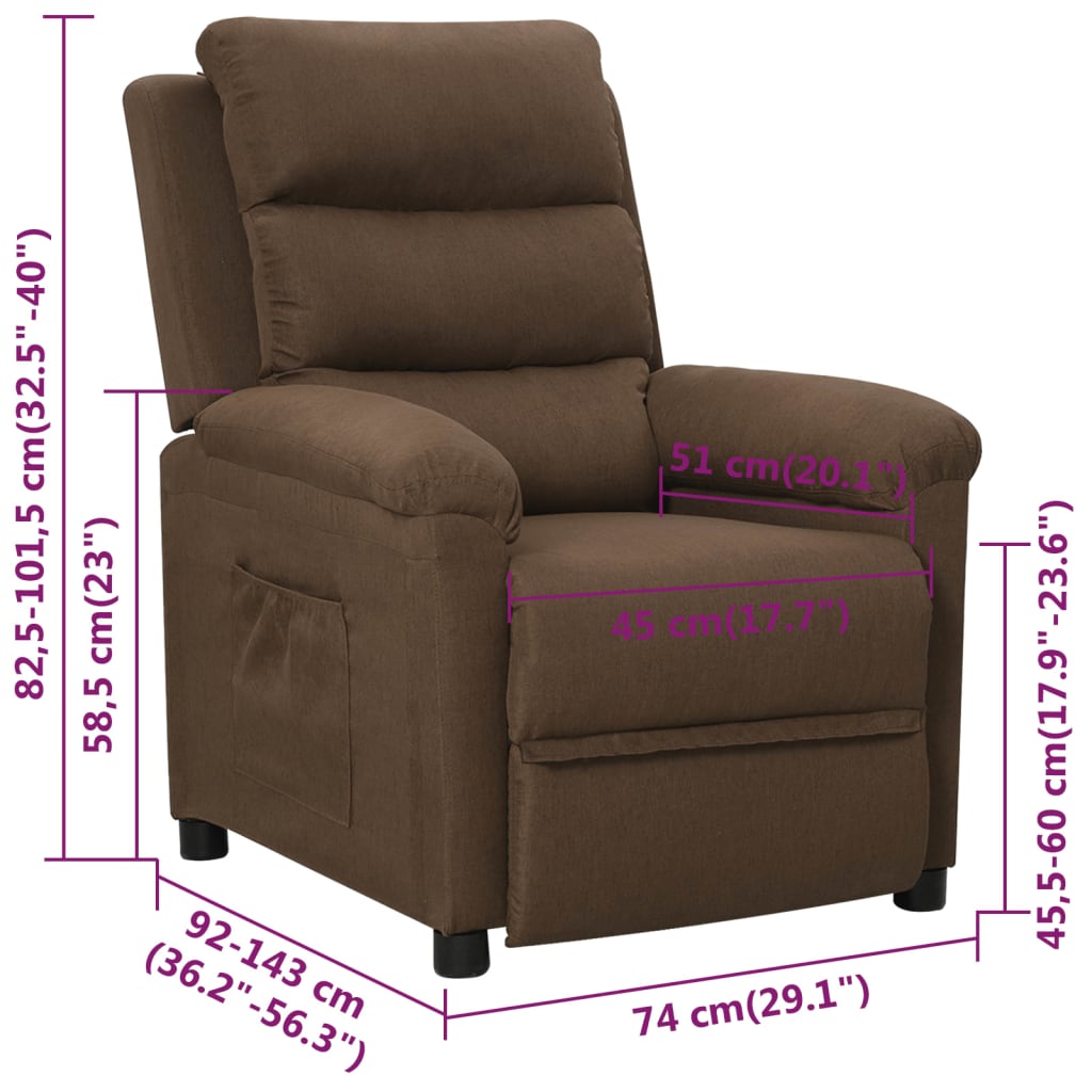 Reclining armchair, brown, fabric