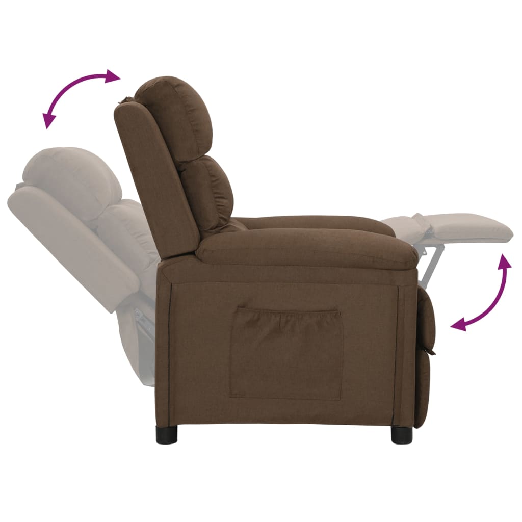 Reclining armchair, brown, fabric
