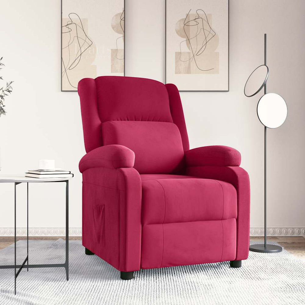 Recliner, burgundy, velvet