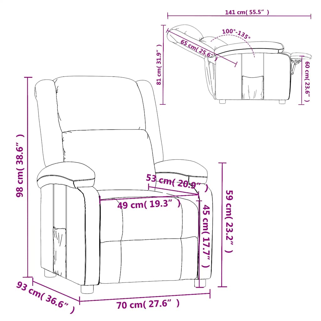 Reclining armchair, black, fabric
