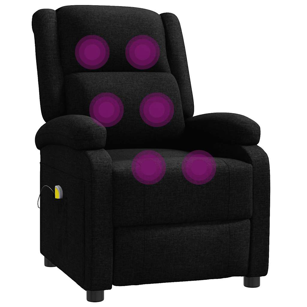 Reclining massage chair, black, fabric