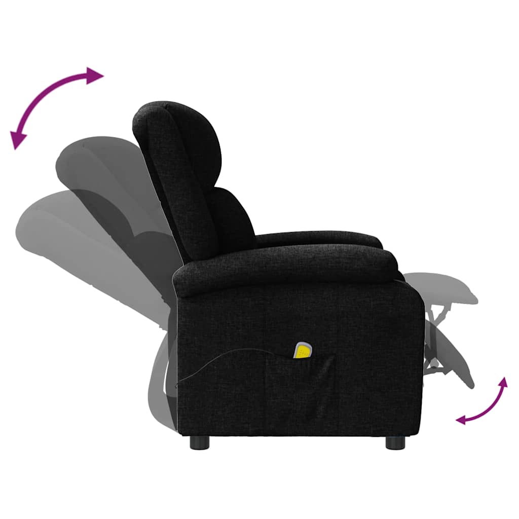 Reclining massage chair, black, fabric