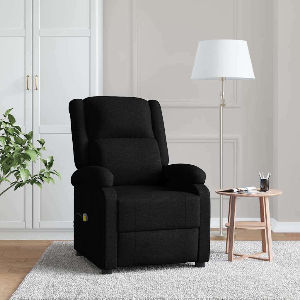 Reclining massage chair, black, fabric