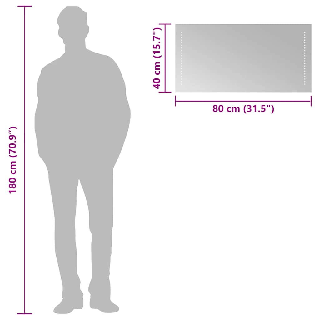 LED Bathroom Mirror, 80x40cm
