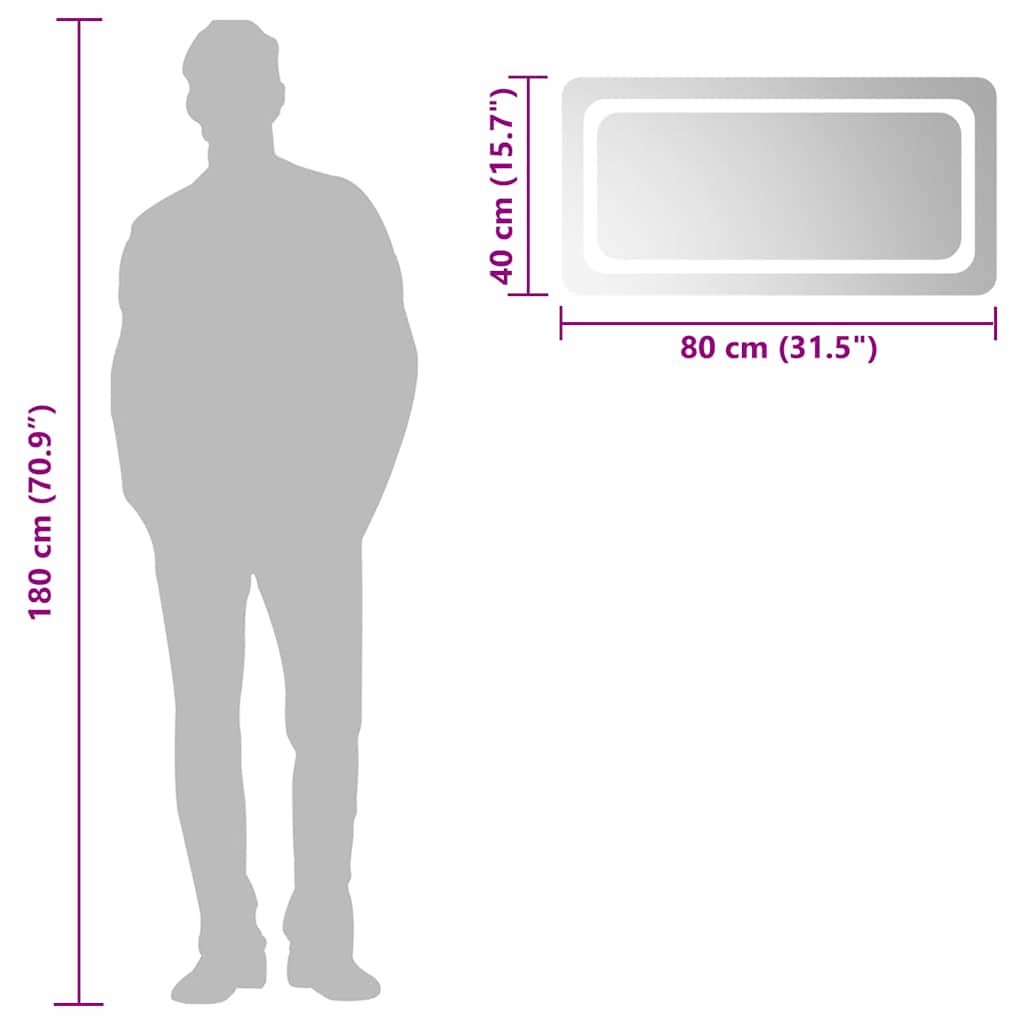 LED Bathroom Mirror, 80x40cm