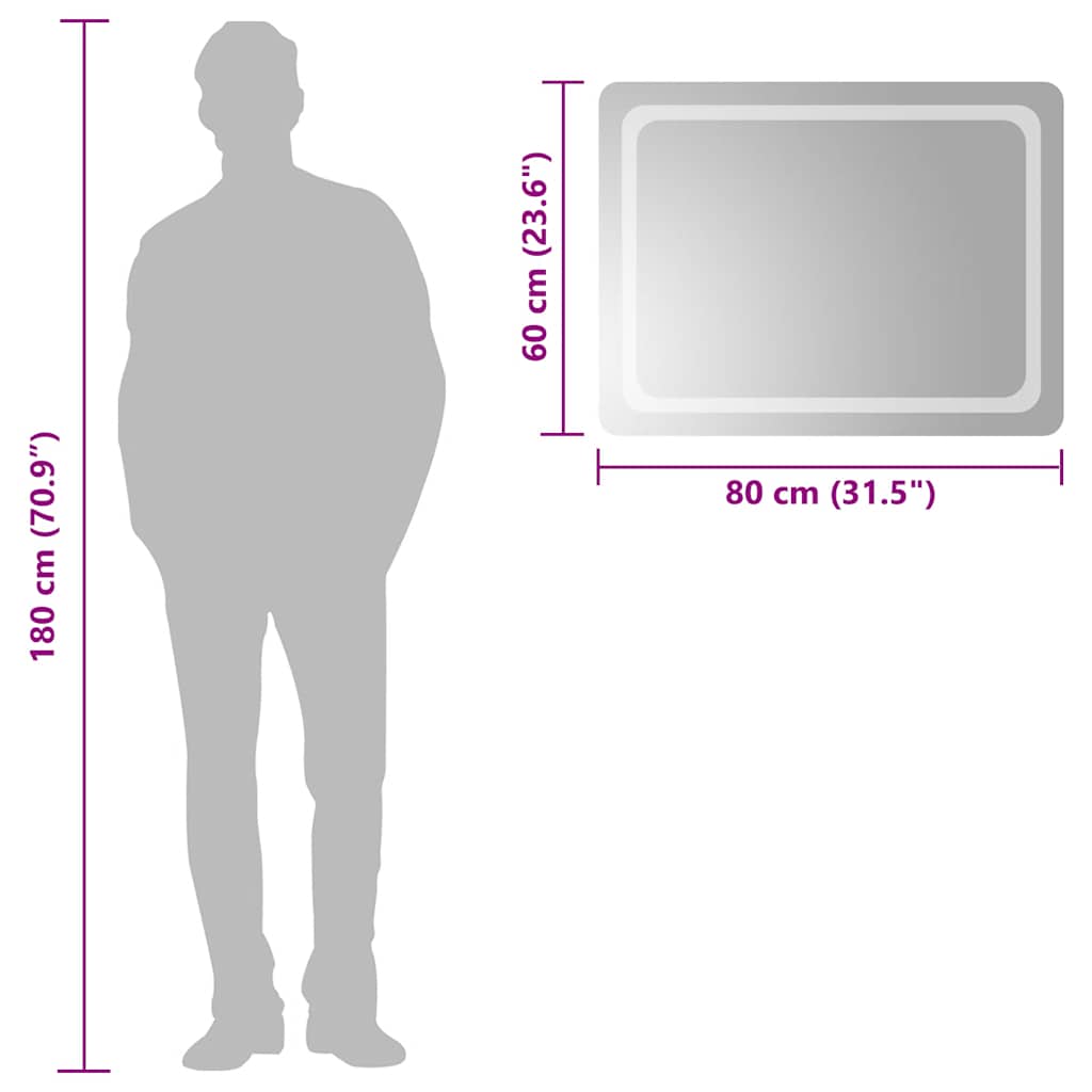 Bathroom LED Mirror, 80x60cm