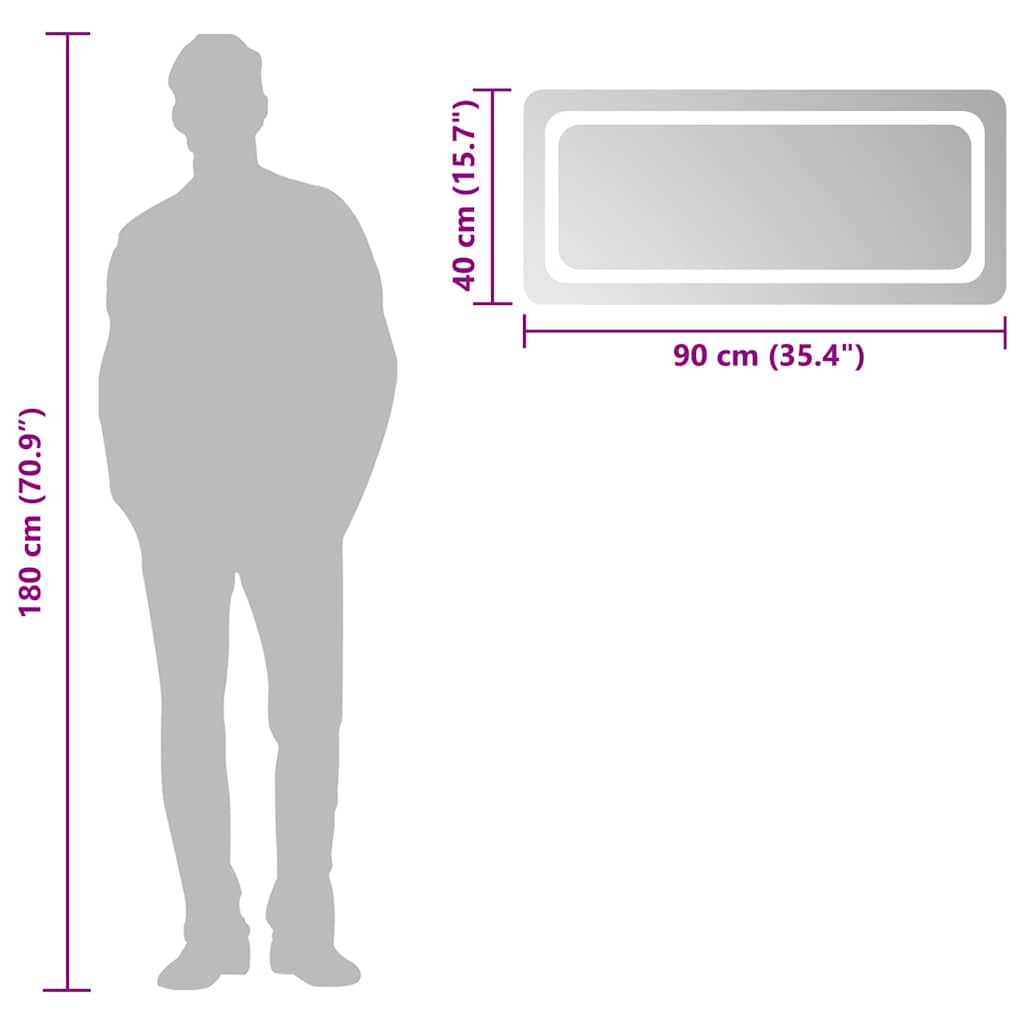 LED Bathroom Mirror, 90x40cm
