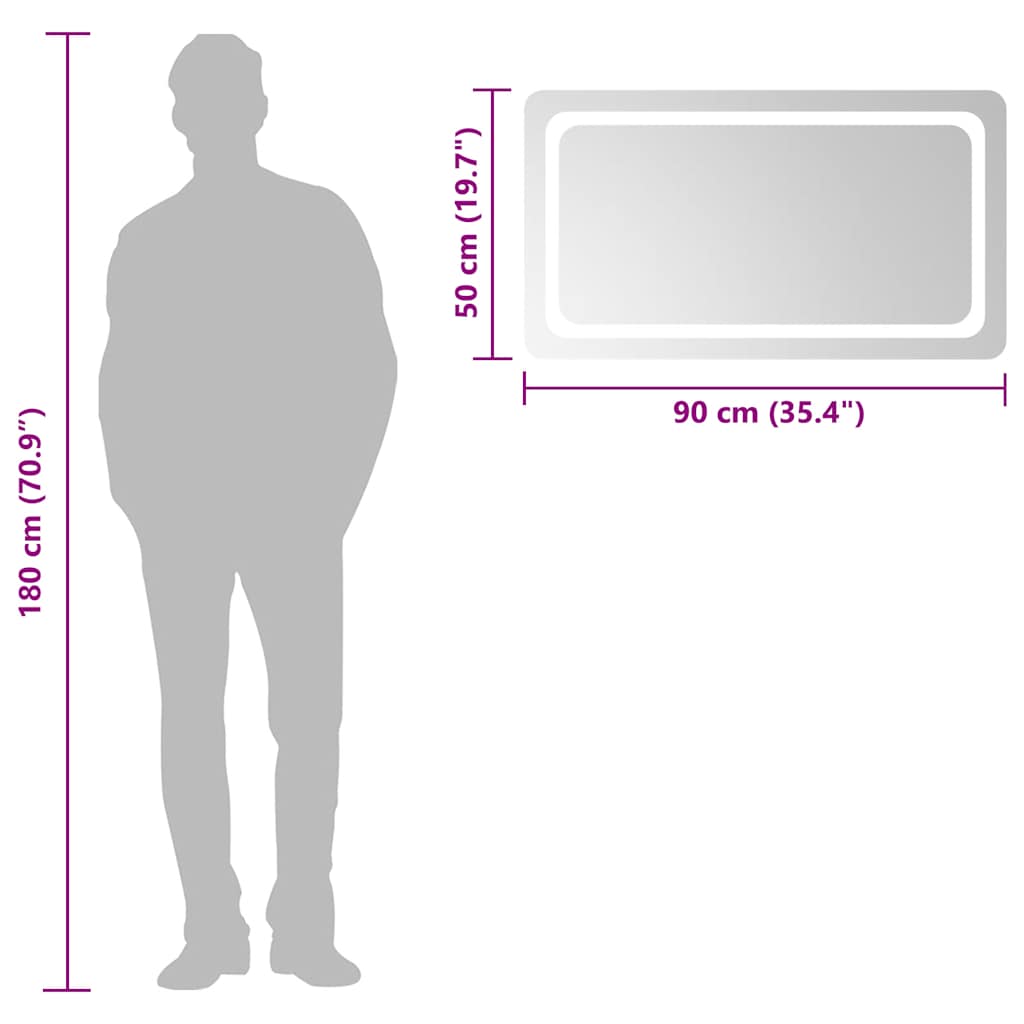 Bathroom LED mirror, 90x50cm