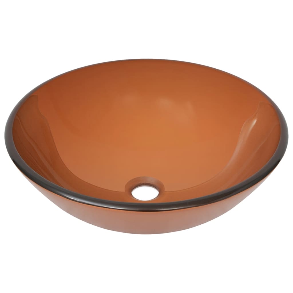 Bathroom sink with tap and valve, brown, glass
