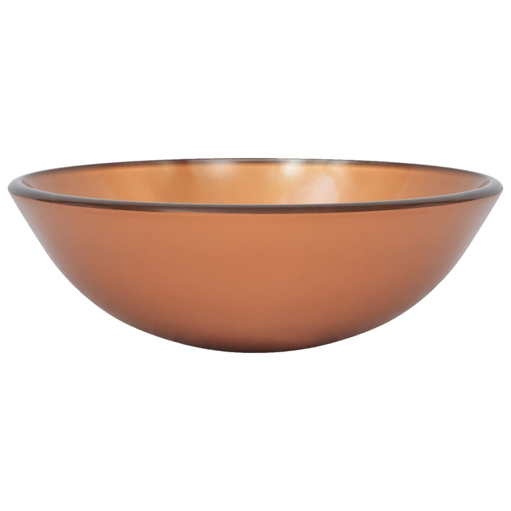 Bathroom sink with tap and valve, brown, glass