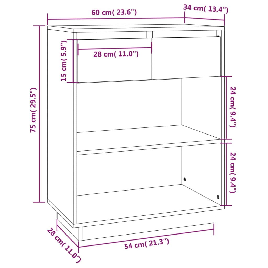 Console table, white, 60x34x75cm, solid pine