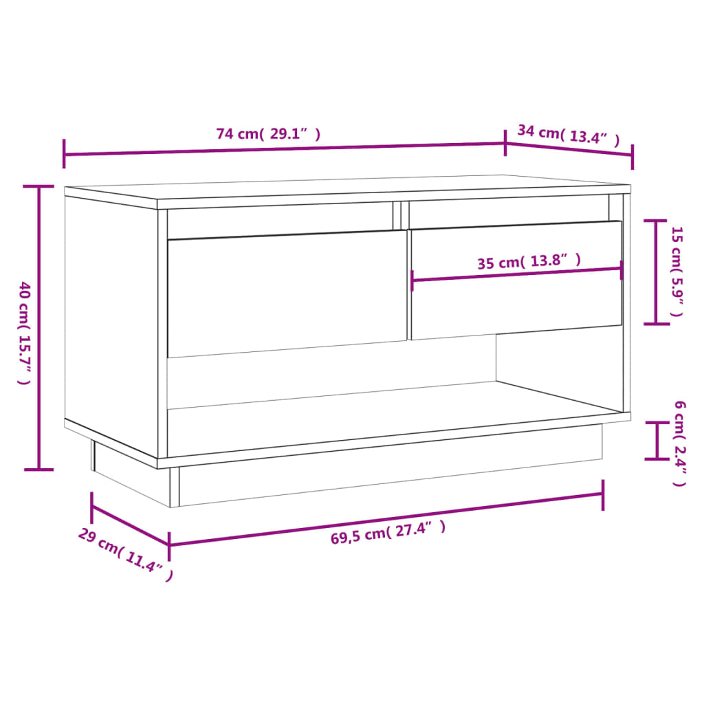 TV cabinet, gray, 74x34x40cm, solid pine