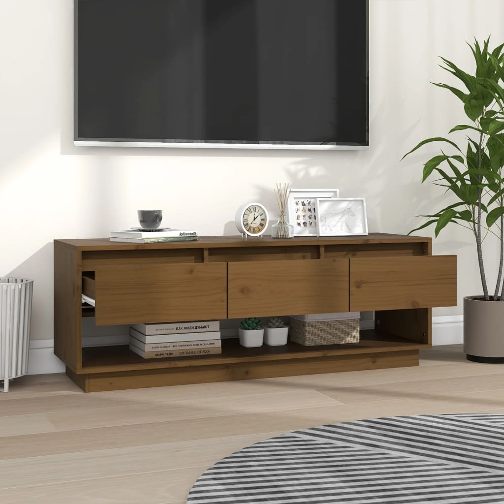 TV cabinet, honey brown, 110.5x34x40cm, pine