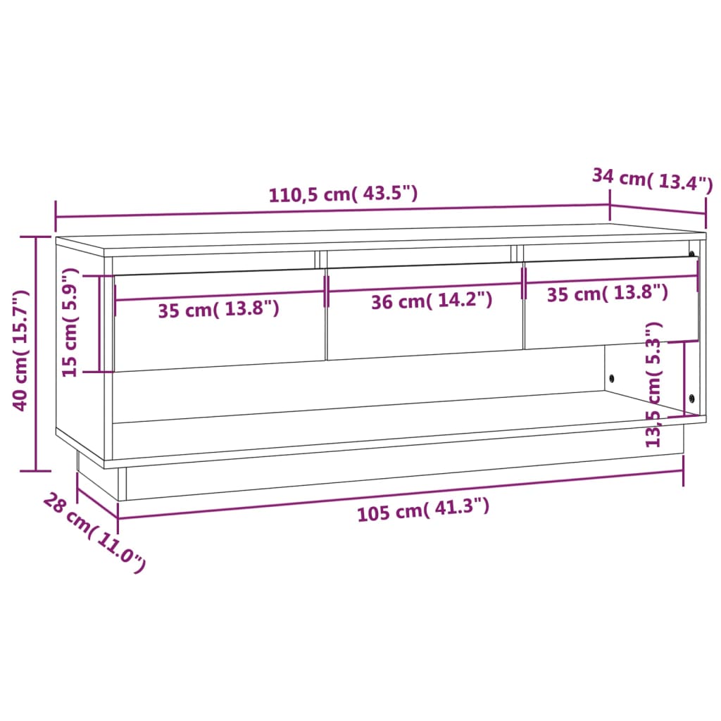 TV cabinet, honey brown, 110.5x34x40cm, pine