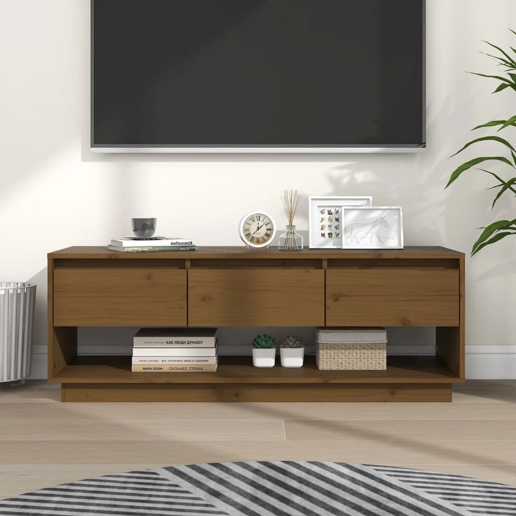 TV cabinet, honey brown, 110.5x34x40cm, pine