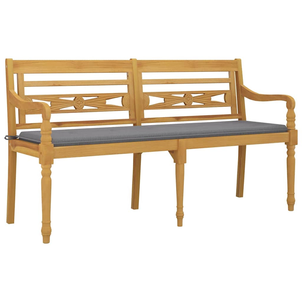 Batavia Bench with Grey Cushion, 150cm, Teak Wood