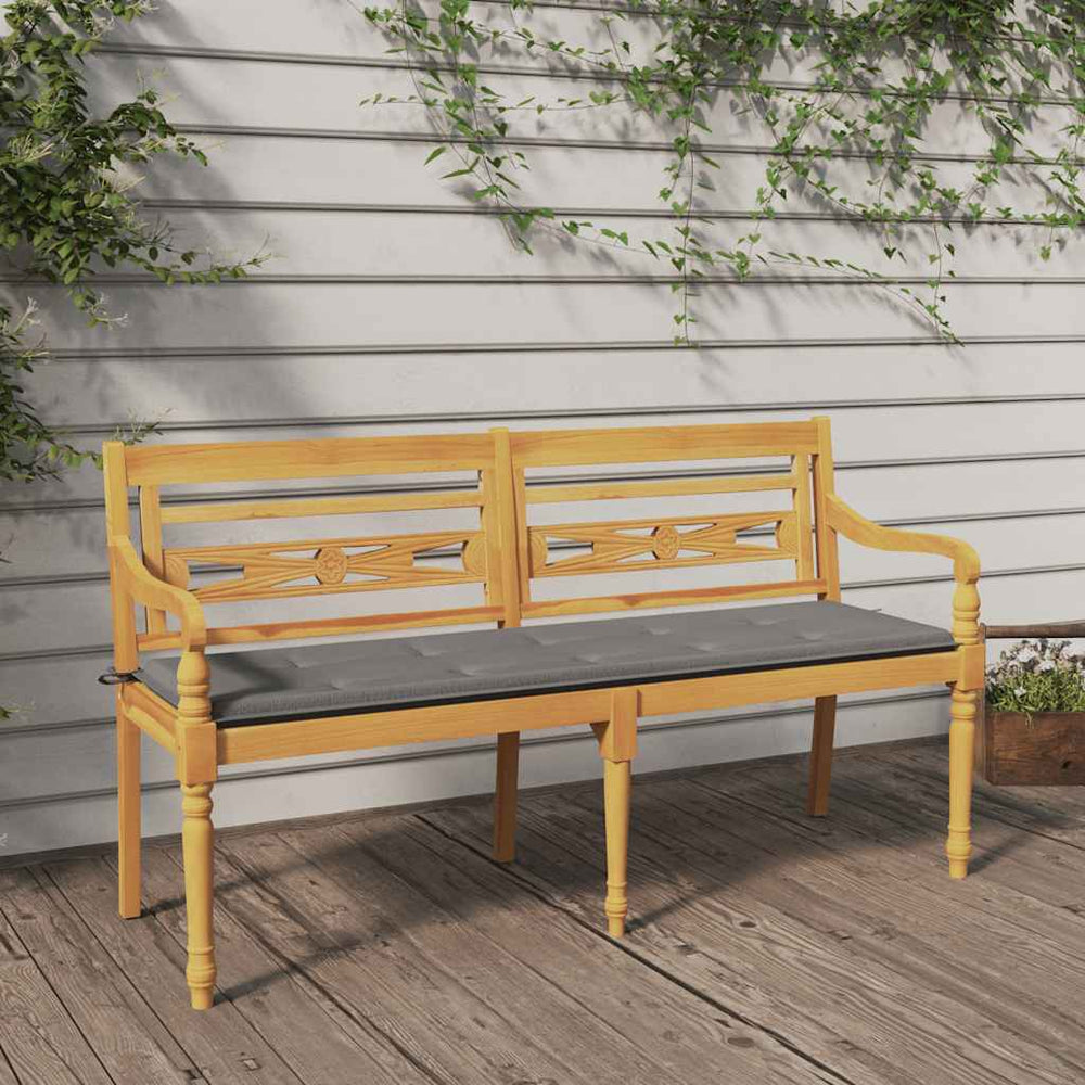 Batavia Bench with Grey Cushion, 150cm, Teak Wood