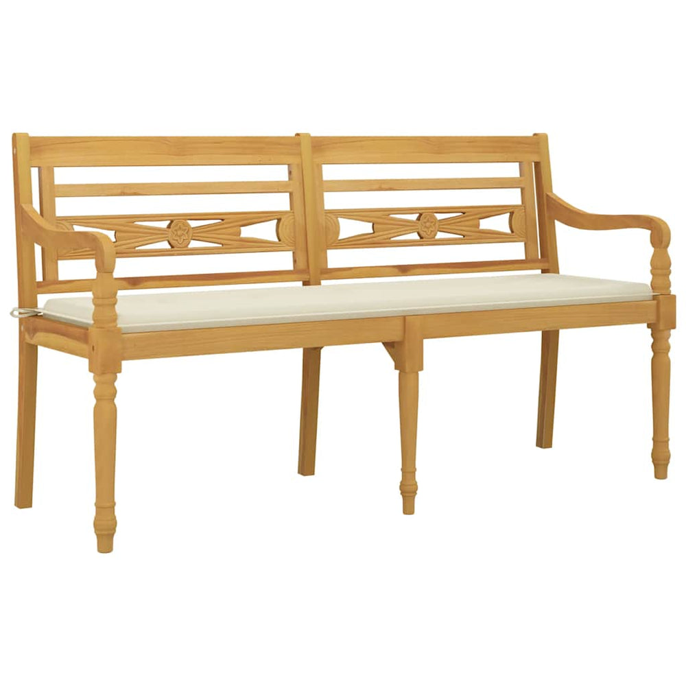 Batavia bench with cream cushion, 150cm, teak