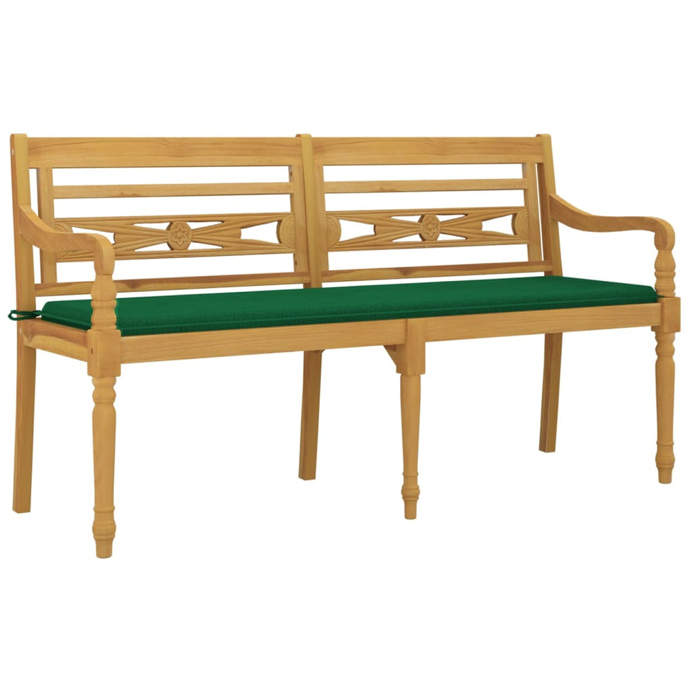 Batavia bench with green cushion, 150cm, solid teak wood