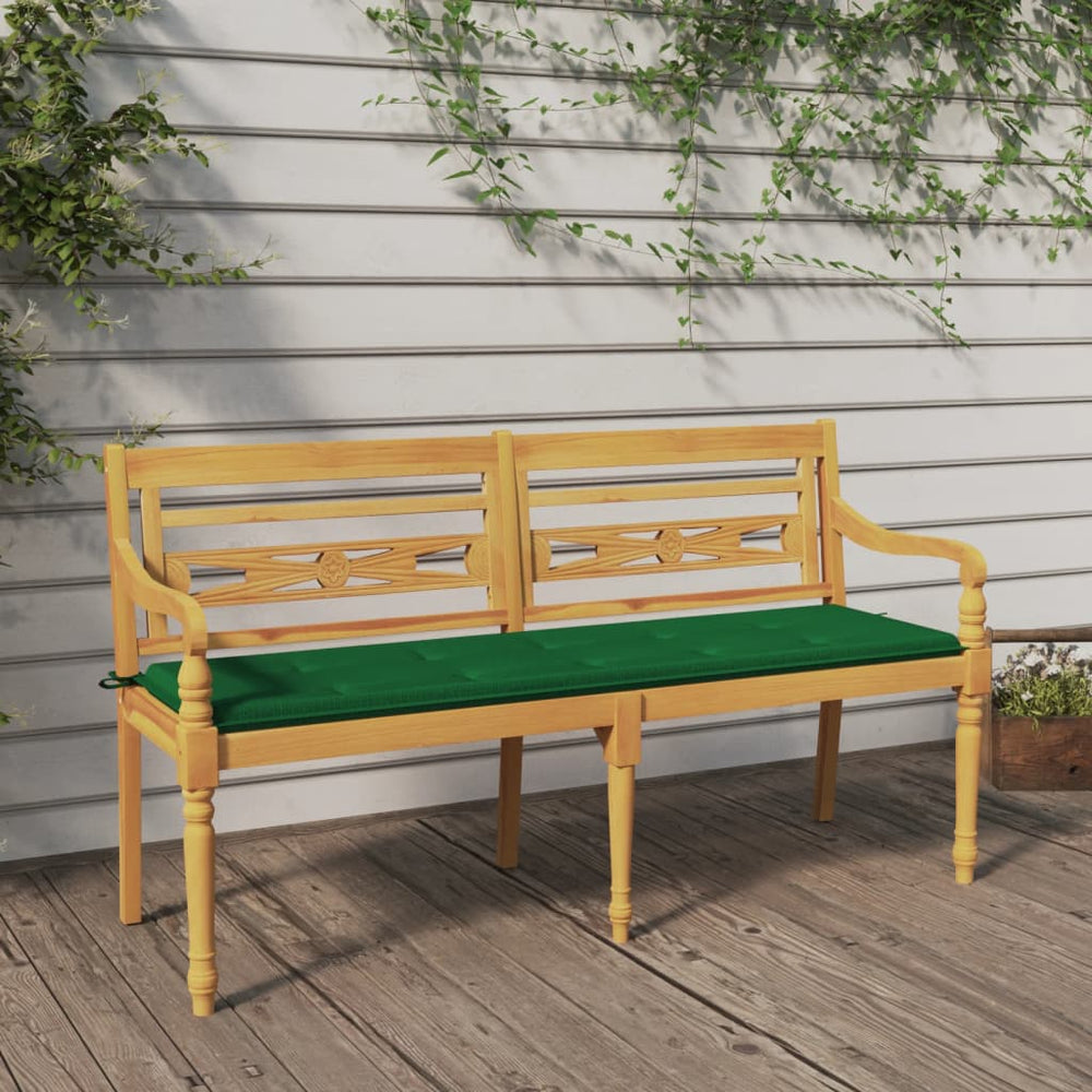 Batavia bench with green cushion, 150cm, solid teak wood