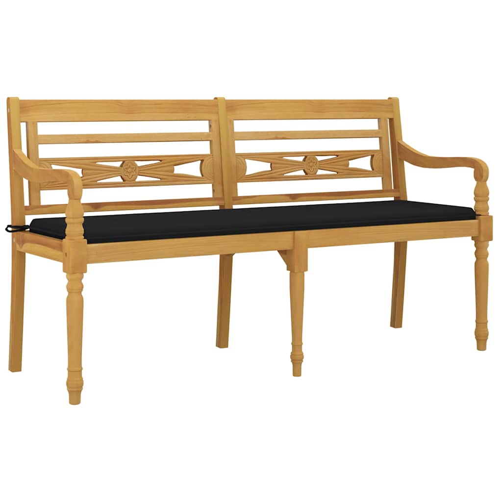 Batavia suoliukas su juoda pagalvėle, 150cm, tikmedžio mediena