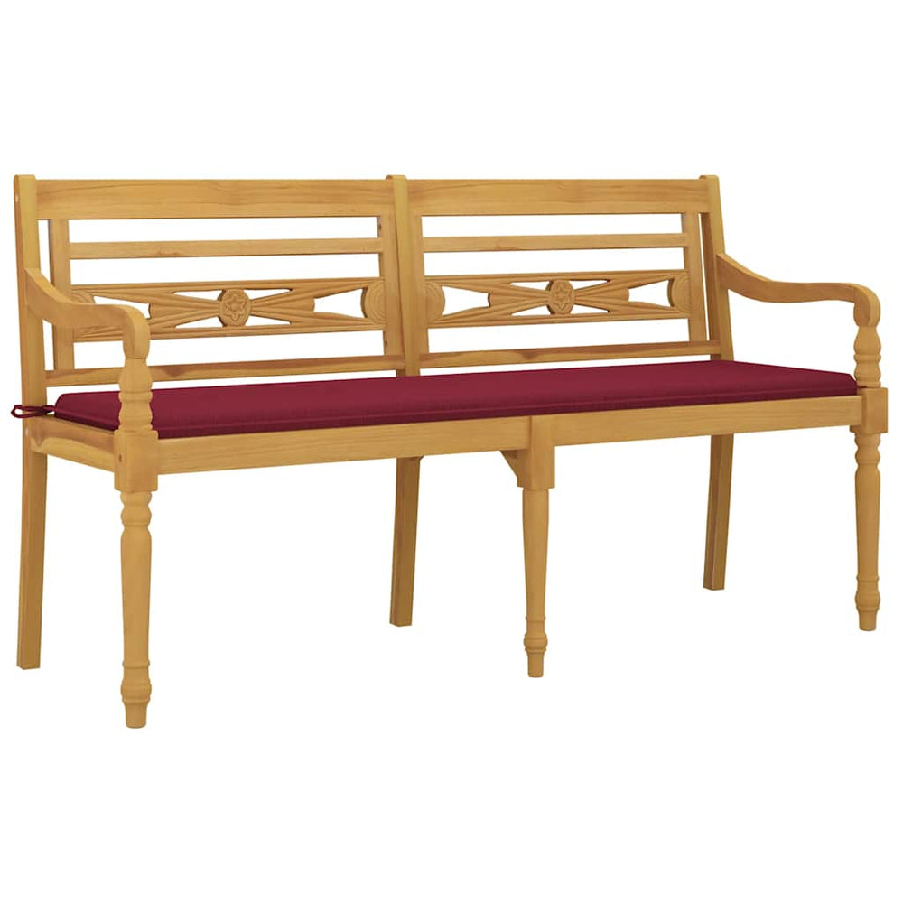 Batavia bench with wine red cushion, 150cm, teak