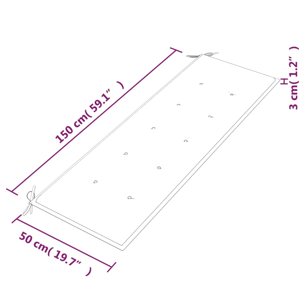 Batavia suoliukas su tamsiai mėlyna pagalvėle, 150cm, tikmedis
