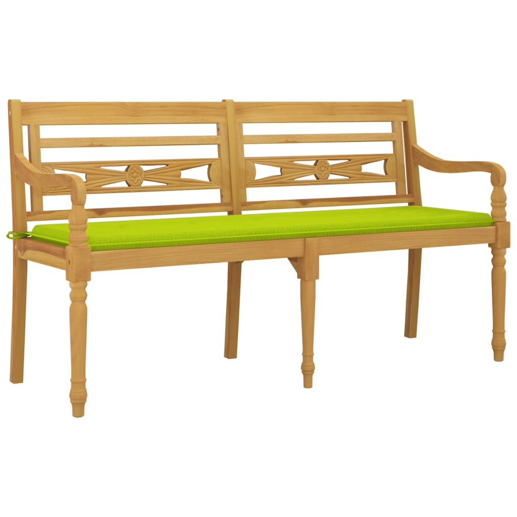 Batavia bench with green cushion, 150cm, solid teak wood